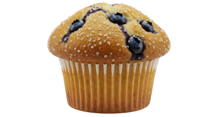 Golden blueberry muffin glistens with sugar, perfect for breakfast food photography, blog post header, or social media promotion.