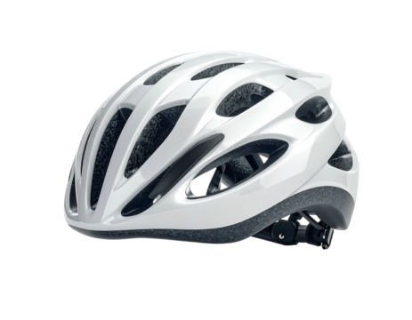 A white protective helmet with multiple vents. Close-up on black background