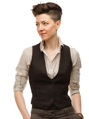 Confident Businesswoman in Stylish Suit with Modern Androgynous Look
