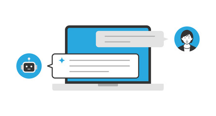 パソコンで生成AIを利用しているイメージのイラスト