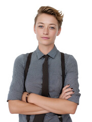 Confident Businesswoman in Stylish Suit with Modern Androgynous Look
