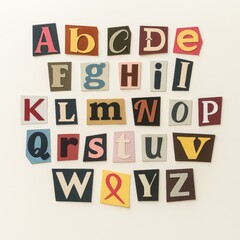 Vibrant Alphabet Collage of Cut out Letters on a Light Background