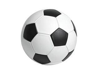 Classic black and white soccer ball, isolated on a black background, centered
