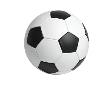 Classic black and white soccer ball, isolated on a black background, centered