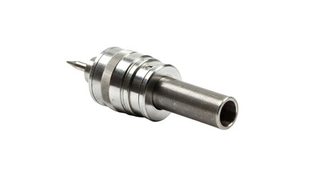 Silver, Metallic live center features precision detailing, creating texture, used in industrial applications, product display or engineering.