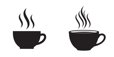 Black Silhouettes of Steaming Hot Beverage Cup Icons