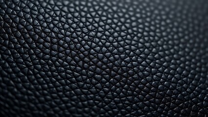 Close-up of black leather with fine grain texture, emphasizing its smooth and luxurious quality.
