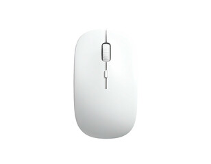 Top-down view of a white wireless computer mouse with two buttons and a scroll wheel