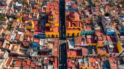 aerial view beautiful Europe city with antique church and building 