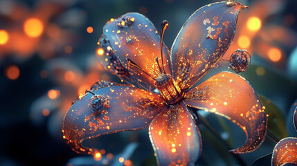Ethereal Glowing Flower With Sparkling Golden Light and Bokeh Background Digital Art