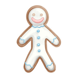 Cute gingerbread cookie man illustration. Traditional Christmas holiday dessert design, perfect for greeting cards, festive wrapping paper, textiles, and seasonal New Year 2026 projects.