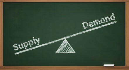 Economic Balance Supply and Demand Chalkboard Diagram.