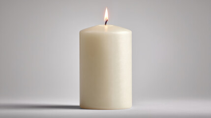 A minimalist of a simple vanilla-scented candle on a light gray background. 3d illustration.
