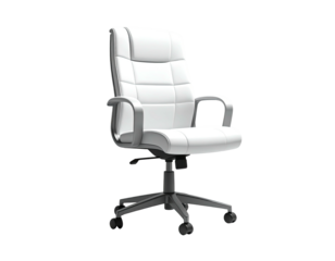 White, padded, executive office chair with grey arms and rolling base