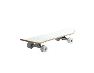 A white skateboard isolated against a stark black background