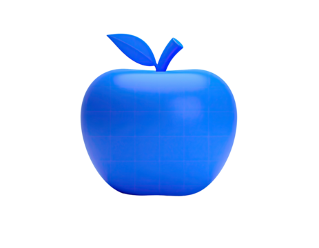3D-rendered, glossy blue apple with leaves, isolated on a black background - Powered by Adobe