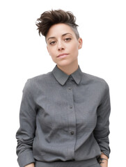 Confident Businesswoman in Stylish Suit with Modern Androgynous Look