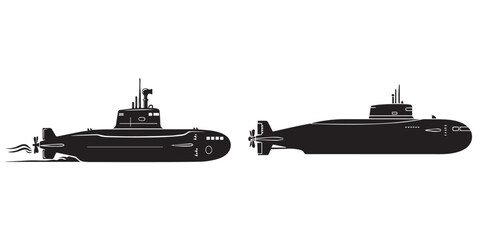 Two Submarine Silhouettes in Black on White Background