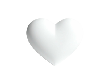 A white, shaded heart shape, isolated against a solid black background