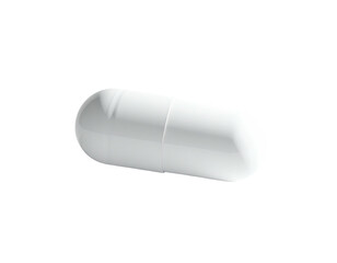 A single, white, translucent capsule against a black background