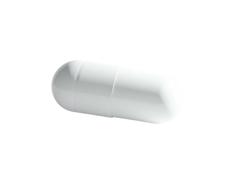 A single, white, translucent capsule against a black background
