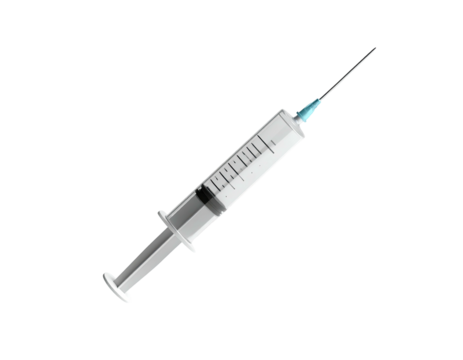 Isolated, transparent syringe with a needle. Black background. Realistic detail