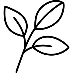 Simple black line drawing of branch with three leaves in minimal style
