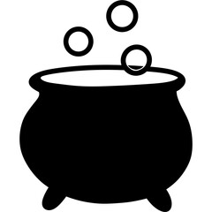 Black cauldron with bubbles floating above it, spooky Halloween magic