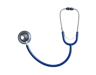 A blue stethoscope, positioned at an angle, against a black background