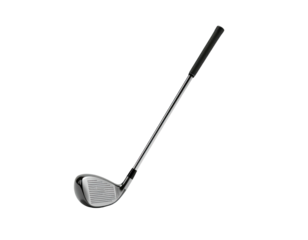 Golf club angled upward, facing left, on a black background, modern style