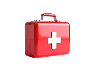 Obraz premium A shiny, red first-aid kit with a white cross, sitting against a black background