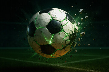 Fototapeta premium Exploding Football Digital Art – Dynamic Sports Energy Illustration