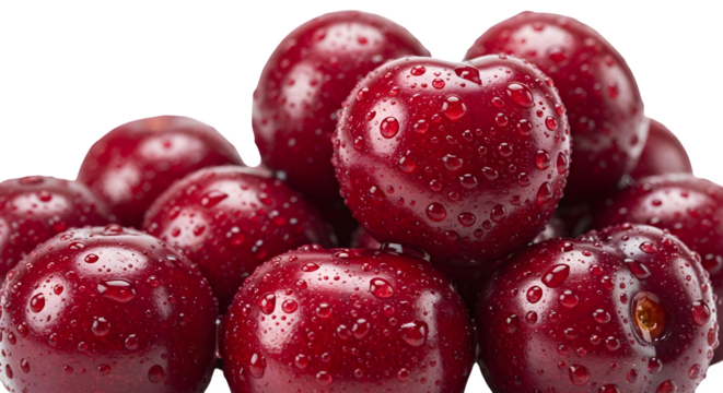 Dark red cherries gleam, covered in water droplets against black backdrop. Perfect for food photography, healthy food branding, and social media content.