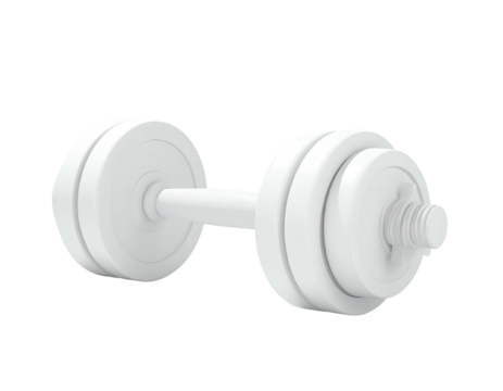 A white dumbbell isolated against a black background, ready for a workout