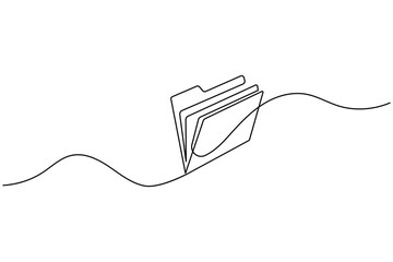 Folder icon continuous one line art drawing of business record file vector illustration