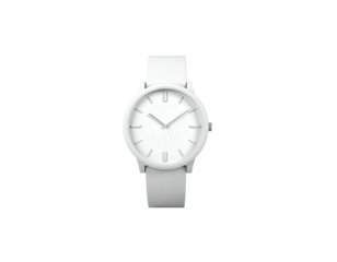 Isolated image of a white wristwatch with simple design on a black background