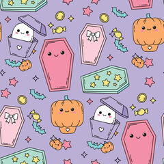 Seamless Halloween coffin pattern cute kawaii textile vector