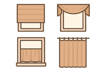 Different styles of window treatments in warm tones showcasing various designs and functions for home decor