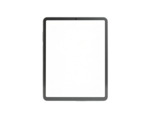 A frontal, isolated shot of a rectangular tablet with blank, white screen