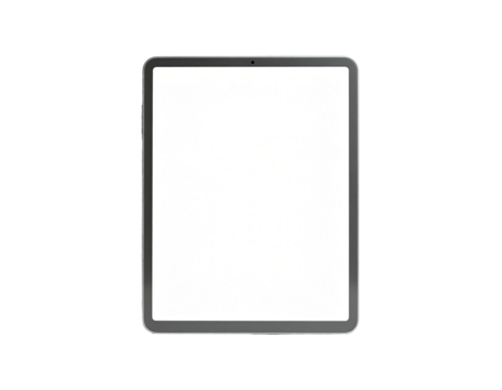 A frontal, isolated shot of a rectangular tablet with blank, white screen