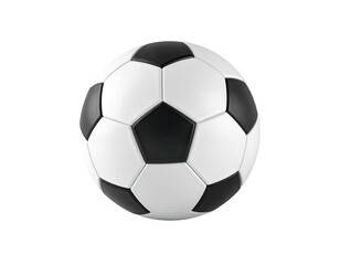 A classic black and white soccer ball, centered on a transparent background