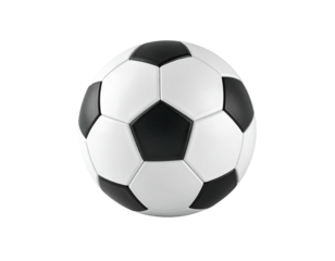 A classic black and white soccer ball, centered on a transparent background