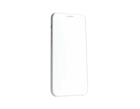 A sleek, white smartphone, slightly angled, with a blank screen against black background