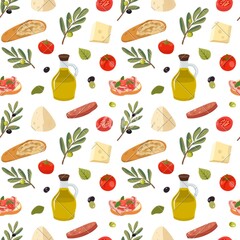 Pizza, Burger, Donut, Drink Line Art Pattern