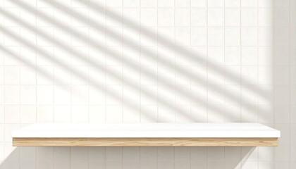 Minimalist White Tile Wall with Floating Shelf and Shadow Play