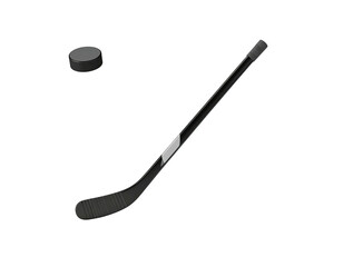 Vector illustration of a hockey puck and stick against a black background