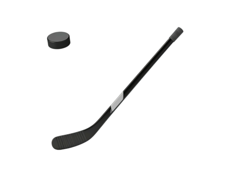 Vector illustration of a hockey puck and stick against a black background