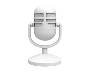 Isolated, 3D render of a white retro-style microphone with a mesh grille