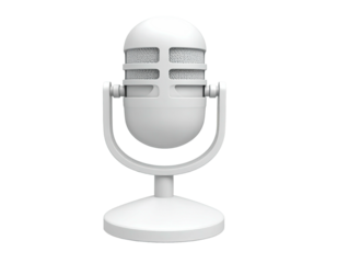 Isolated, 3D render of a white retro-style microphone with a mesh grille