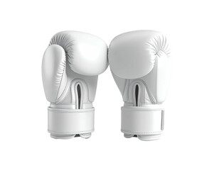Two white boxing gloves, facing each other, isolated against a black background